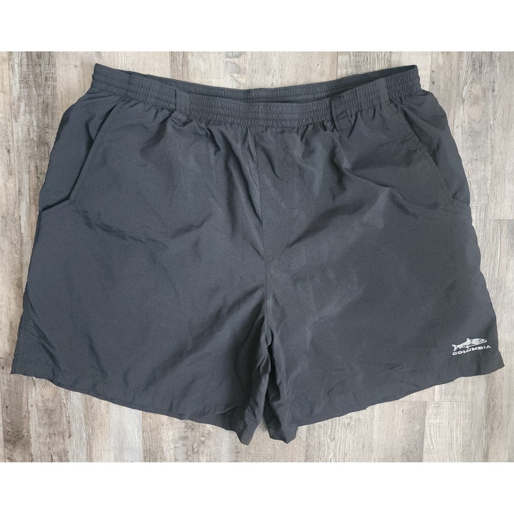 Columbia PFG Fishing Shorts Mens XL Black Packable Nylon Mesh Lined Swim Trunks